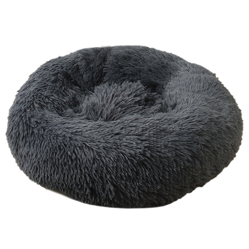 Light grey round deep sleep pet bed with soft plush, photo 103