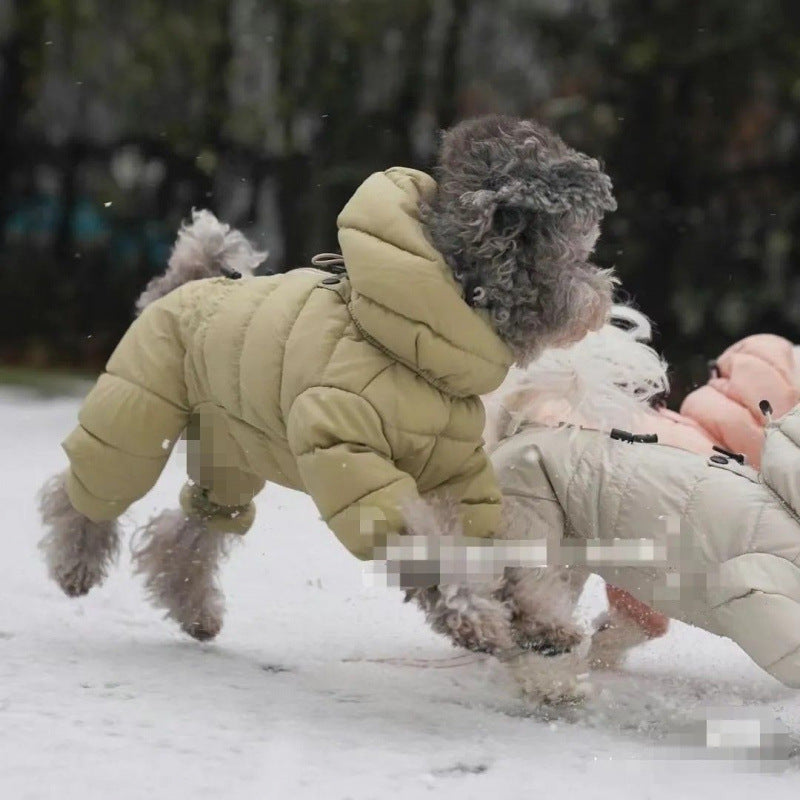Four-leg padded winter jacket for small dogs in Pink, front view