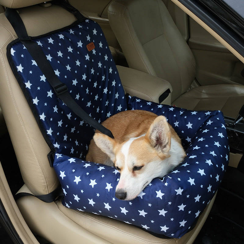 Oxford blue star pet car seat nest on a rear seat