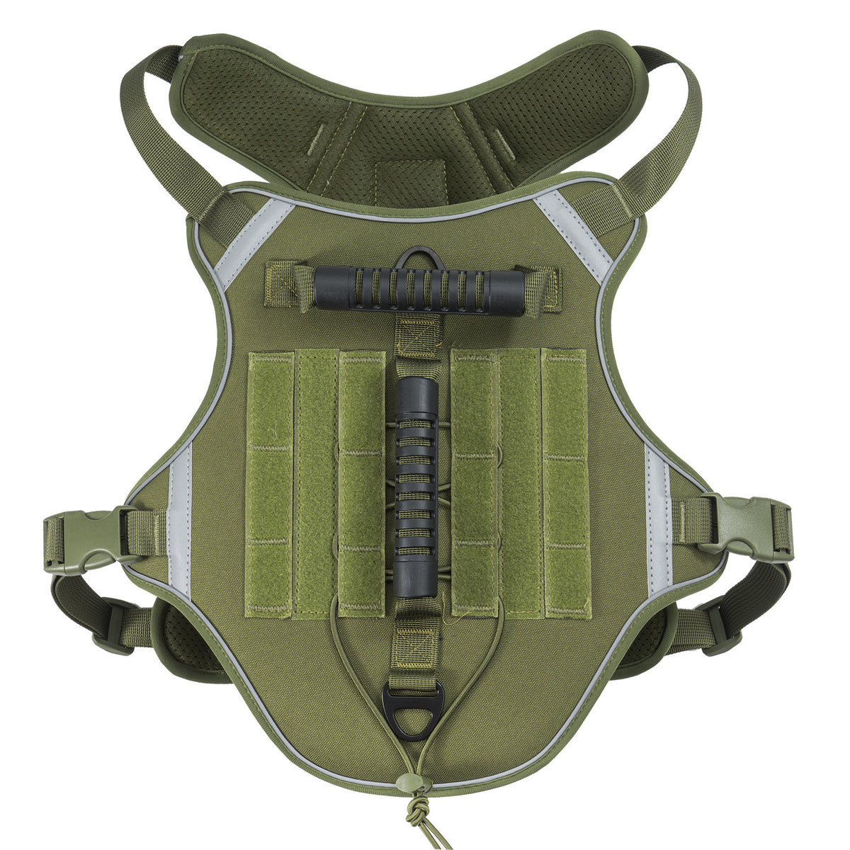 Tactical dog harness in army green on a large dog