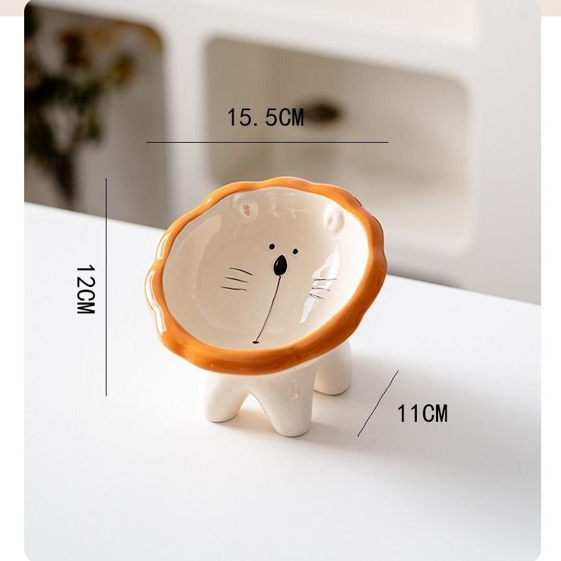 Cute Ceramic Anti-Spill Cat and Dog Food Bowl with Slanted Mouth and Non-Slip TPE Base