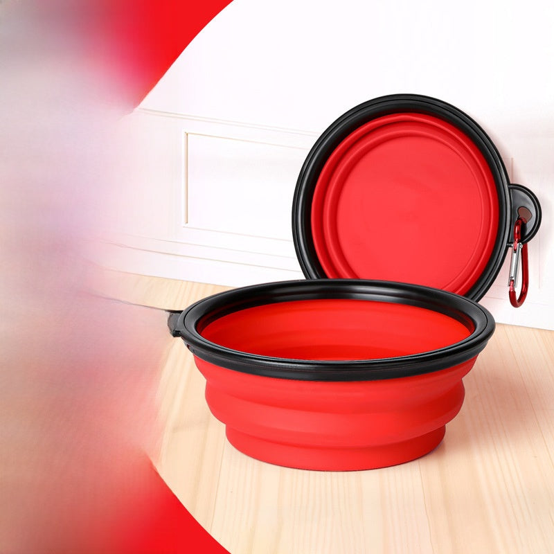 Collapsible pet travel bowl with clip in Peach Pink, top view