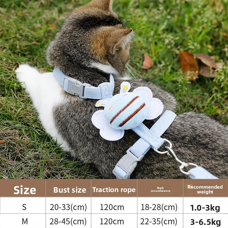Cute bee pet harness set shown in pink, blue and green