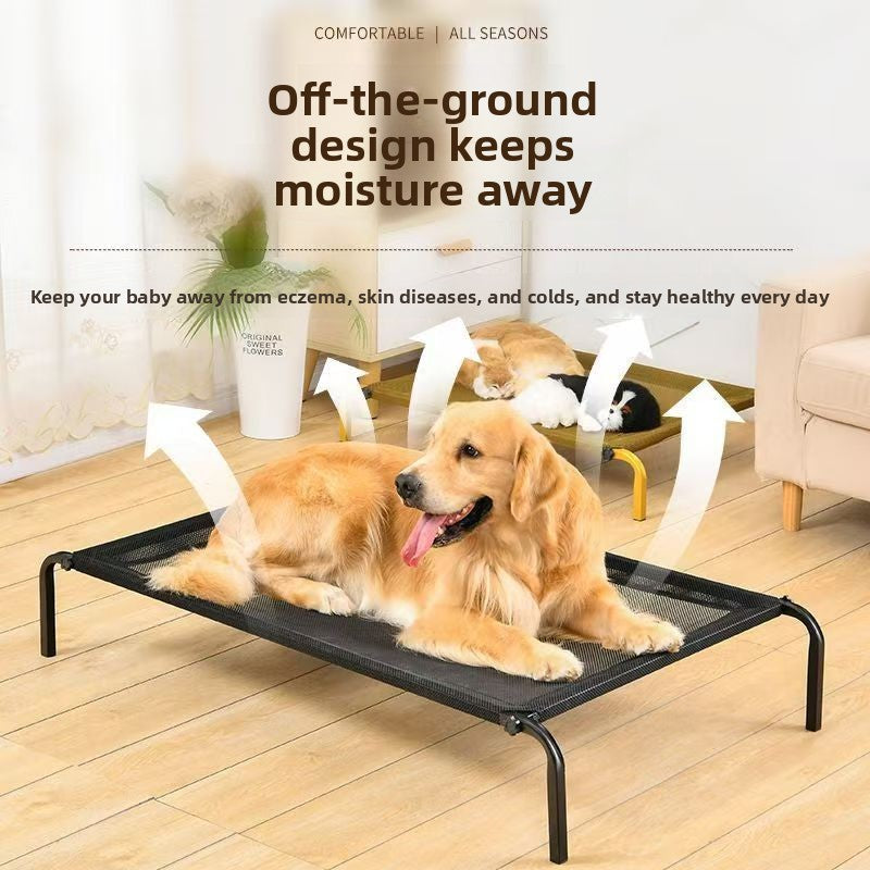 Raised dog cot with iron frame and breathable cover, main product photo