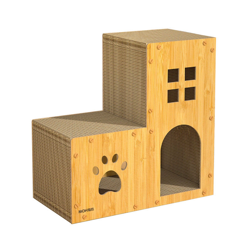 Two storey cardboard cat house with stairs and platform, photo 4 of 5