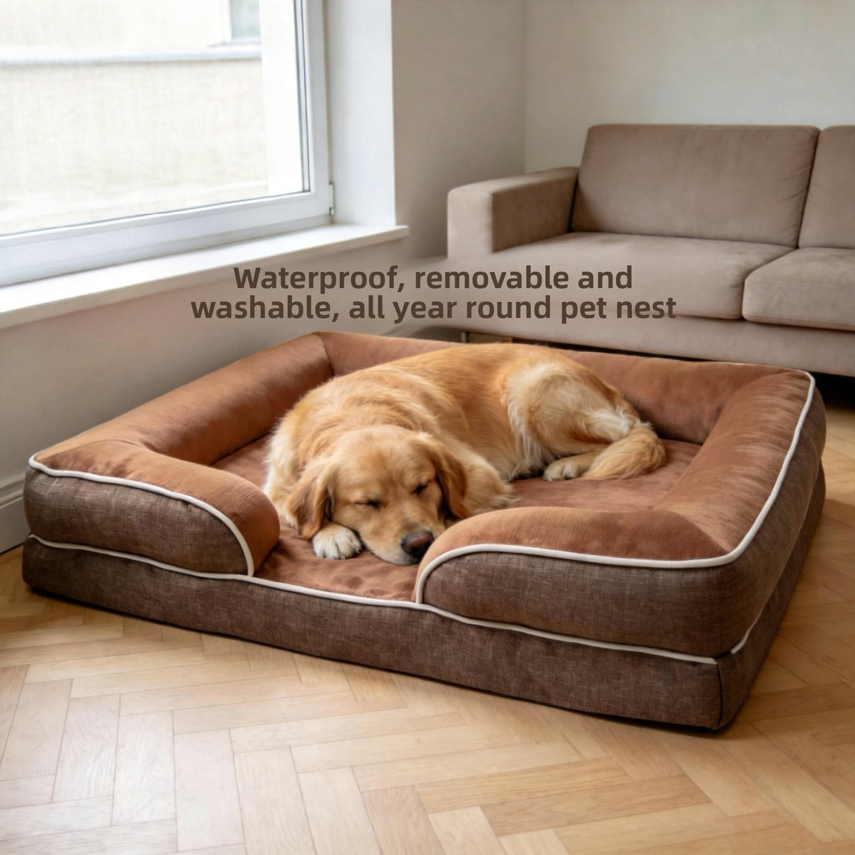 Waterproof dog bed with removable washable cover, photo 1 of 17