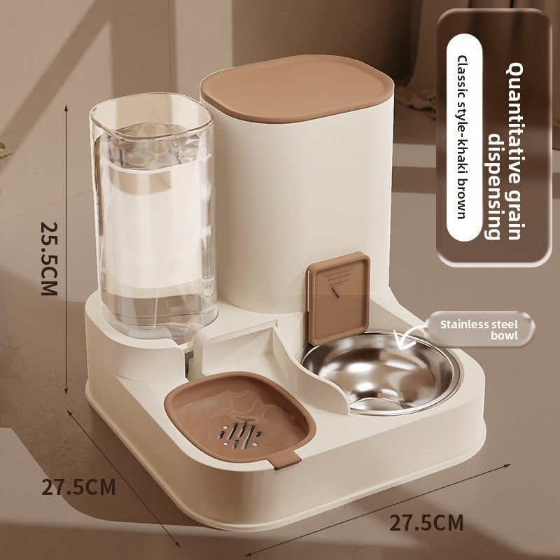 Cat Double Bowl Set with Water Dispenser, Ceramic or Steel