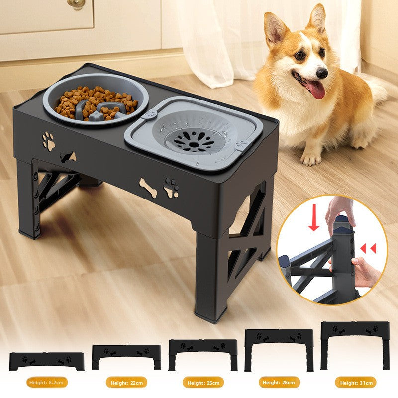 Adjustable Height Stainless Steel Dog Bowl with Floating Slow Feeder