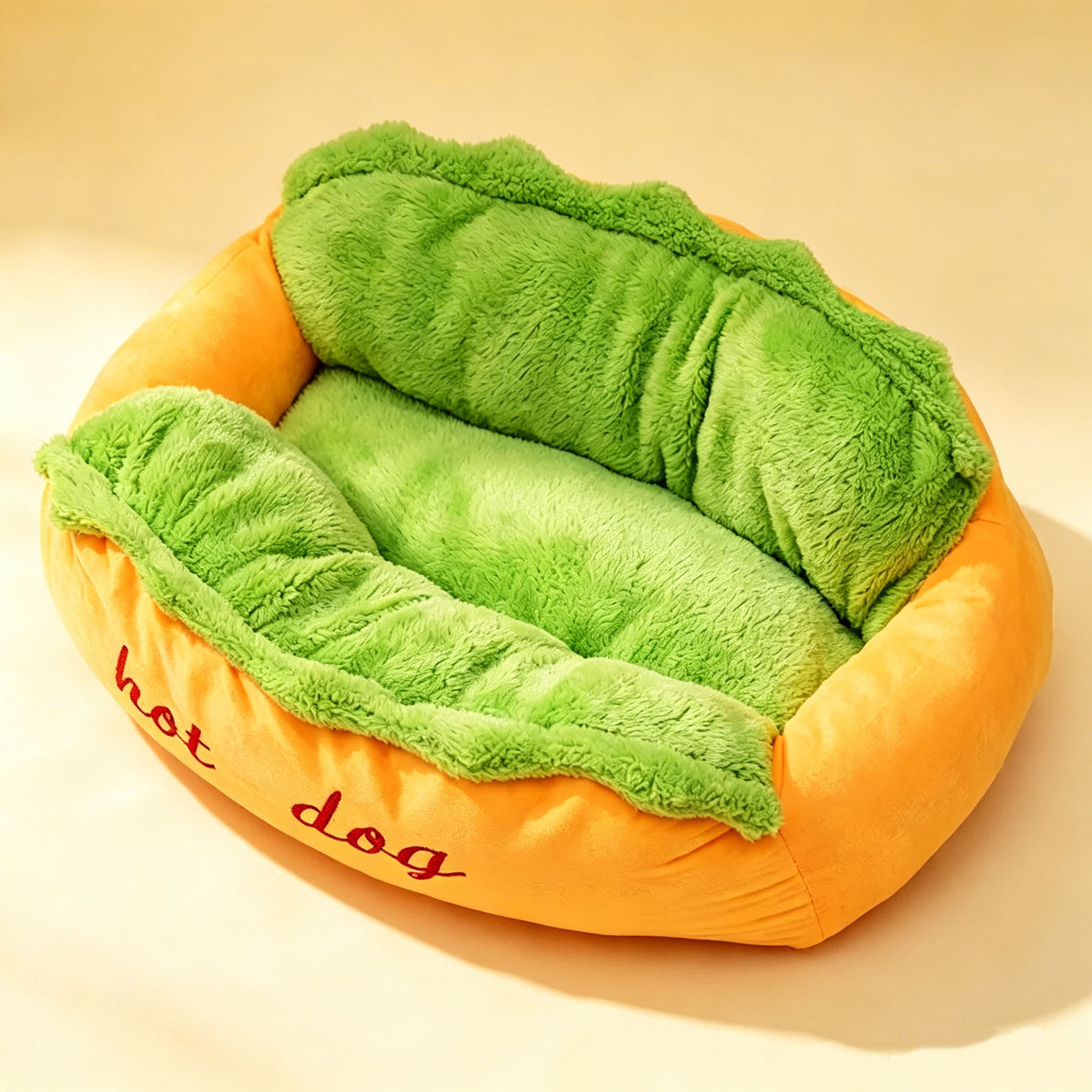 Hot dog shaped pet bed for cats and small dogs, view 2