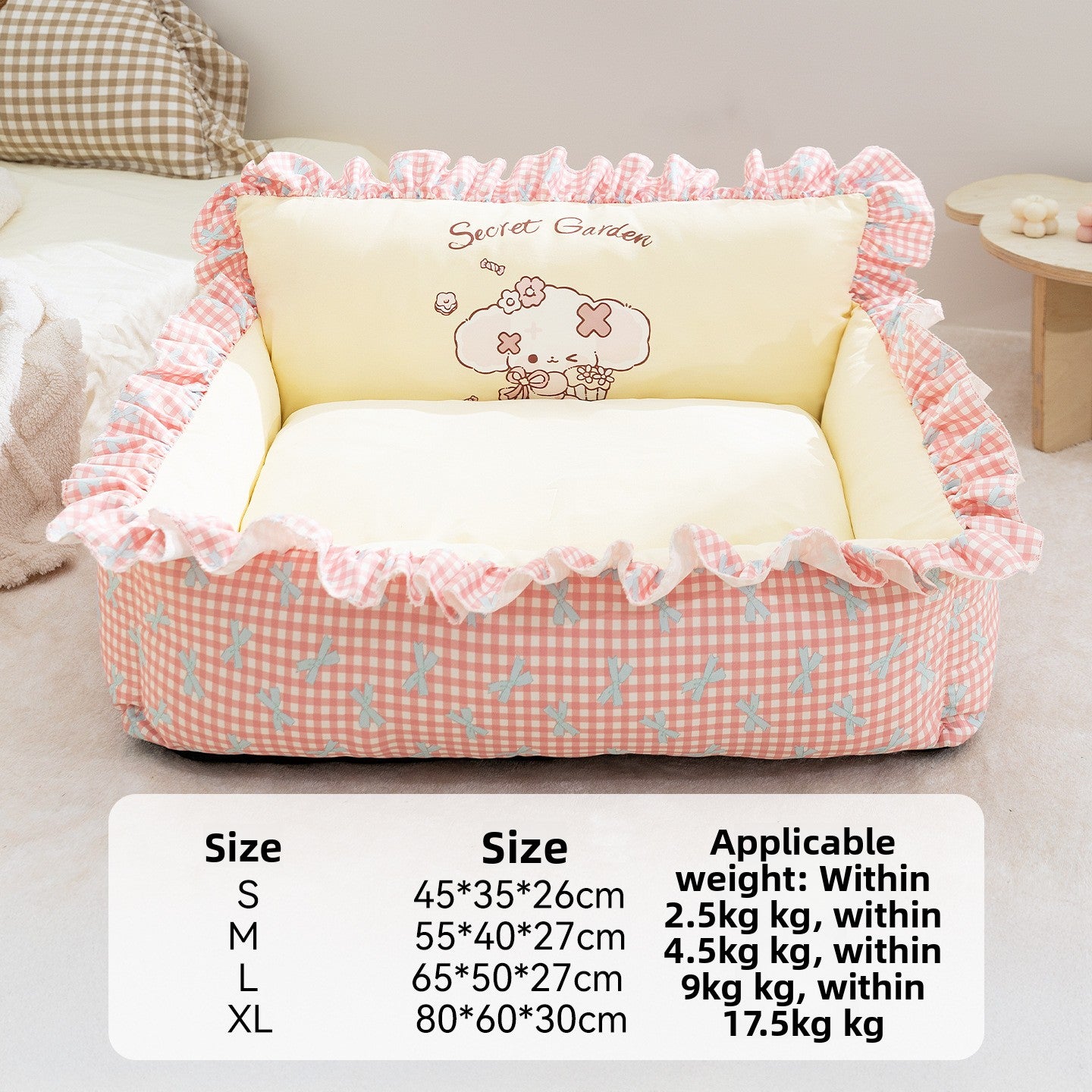 Detachable open pet bed with matching pillow in a cute print pattern, photo 40