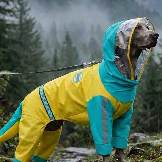 Four leg raincoats for large dogs in several styles