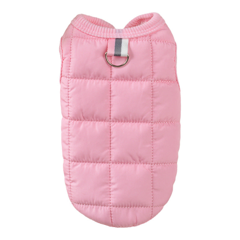 Simple padded cotton coat for small dogs and cats in Red, showing size and shape