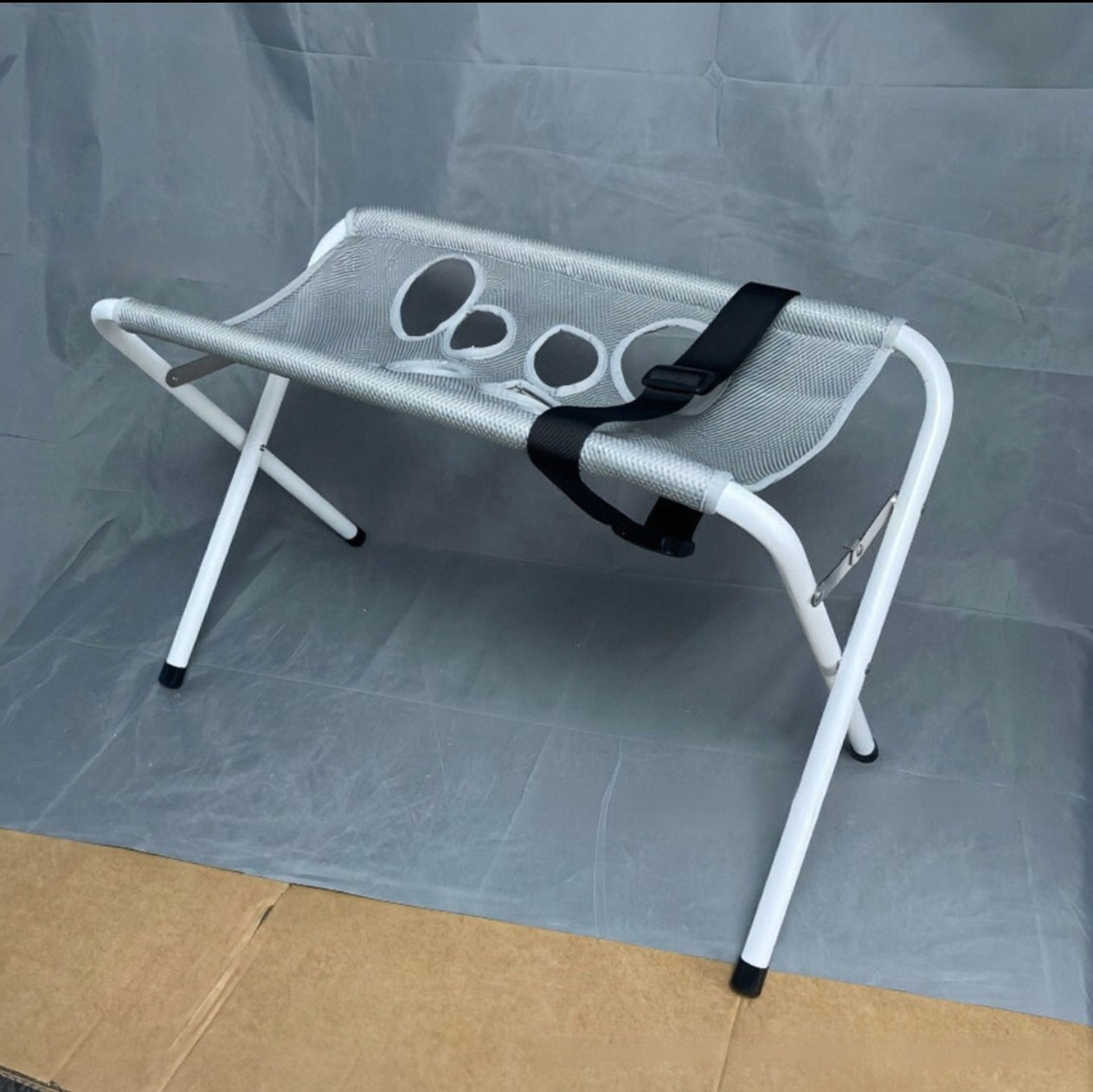 Foldable grooming hammock stand for pets, photo from another angle