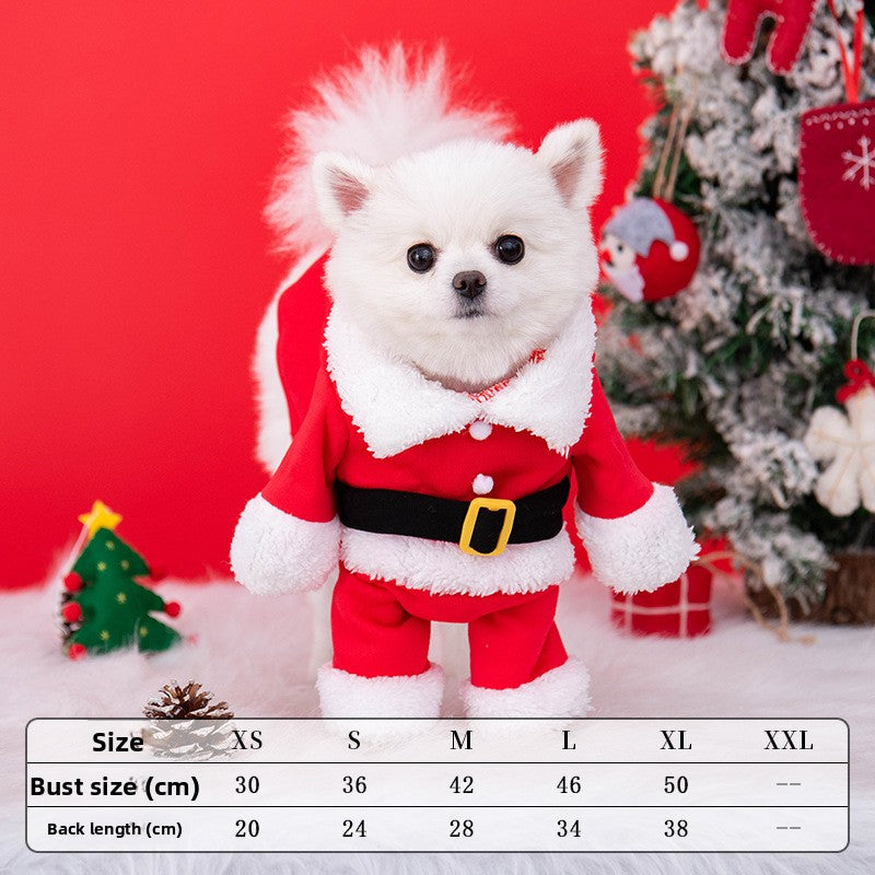 Christmas standing Santa costume with hat for pets in Standing Santa with Hat, close-up detail