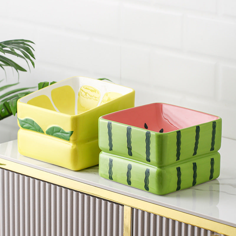 Ceramic Fruit-Shaped Pet Feeding Bowl with Anti-Spill Base in Small and Large Sizes