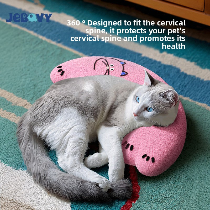Fluffy teddy velvet half-moon pet pillow in white, product image 1