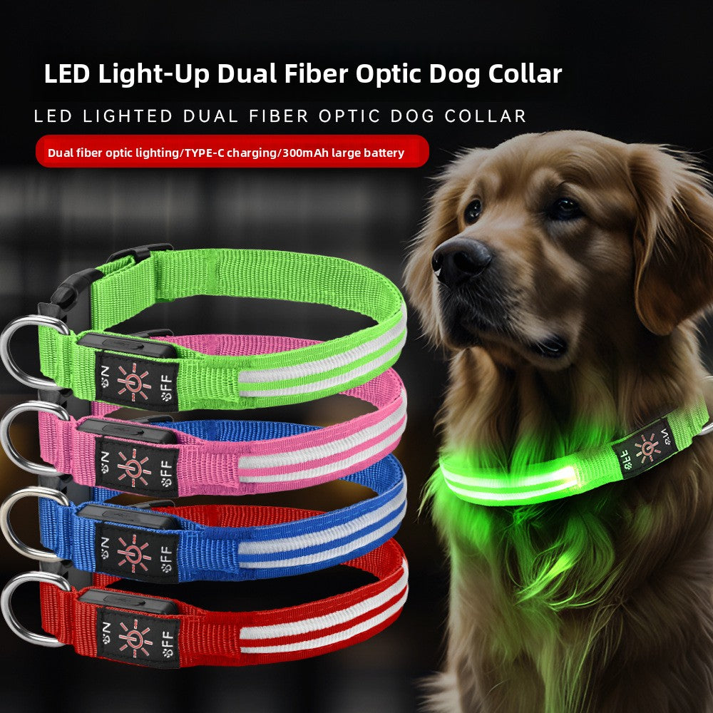 Waterproof LED fibre optic dog collar in Red, front view