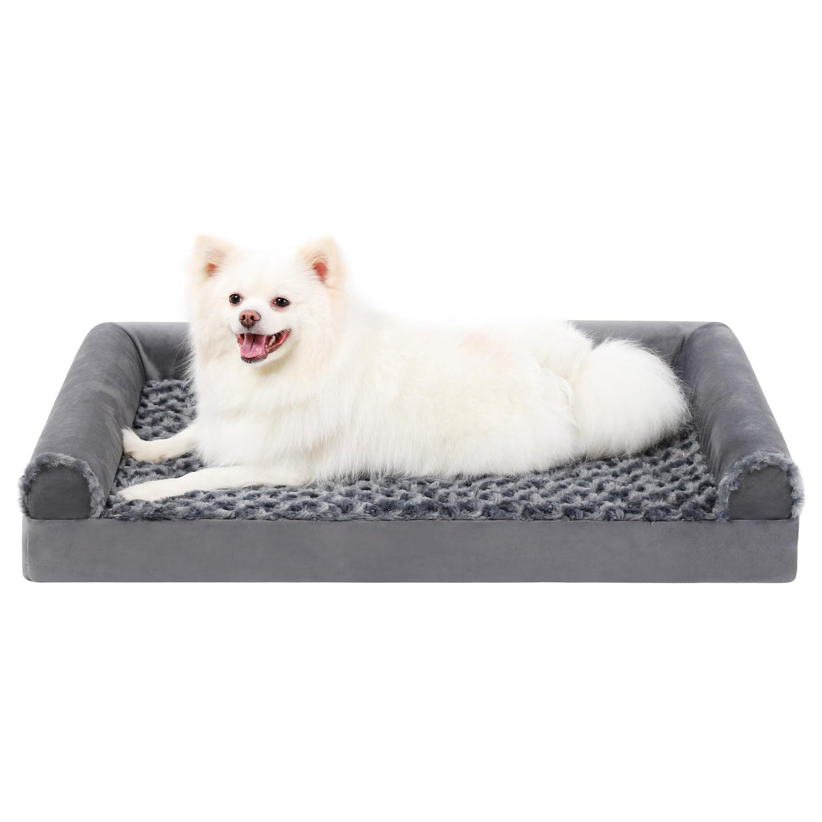 U-shaped velvet dog sofa bed with bolster, detail photo 11