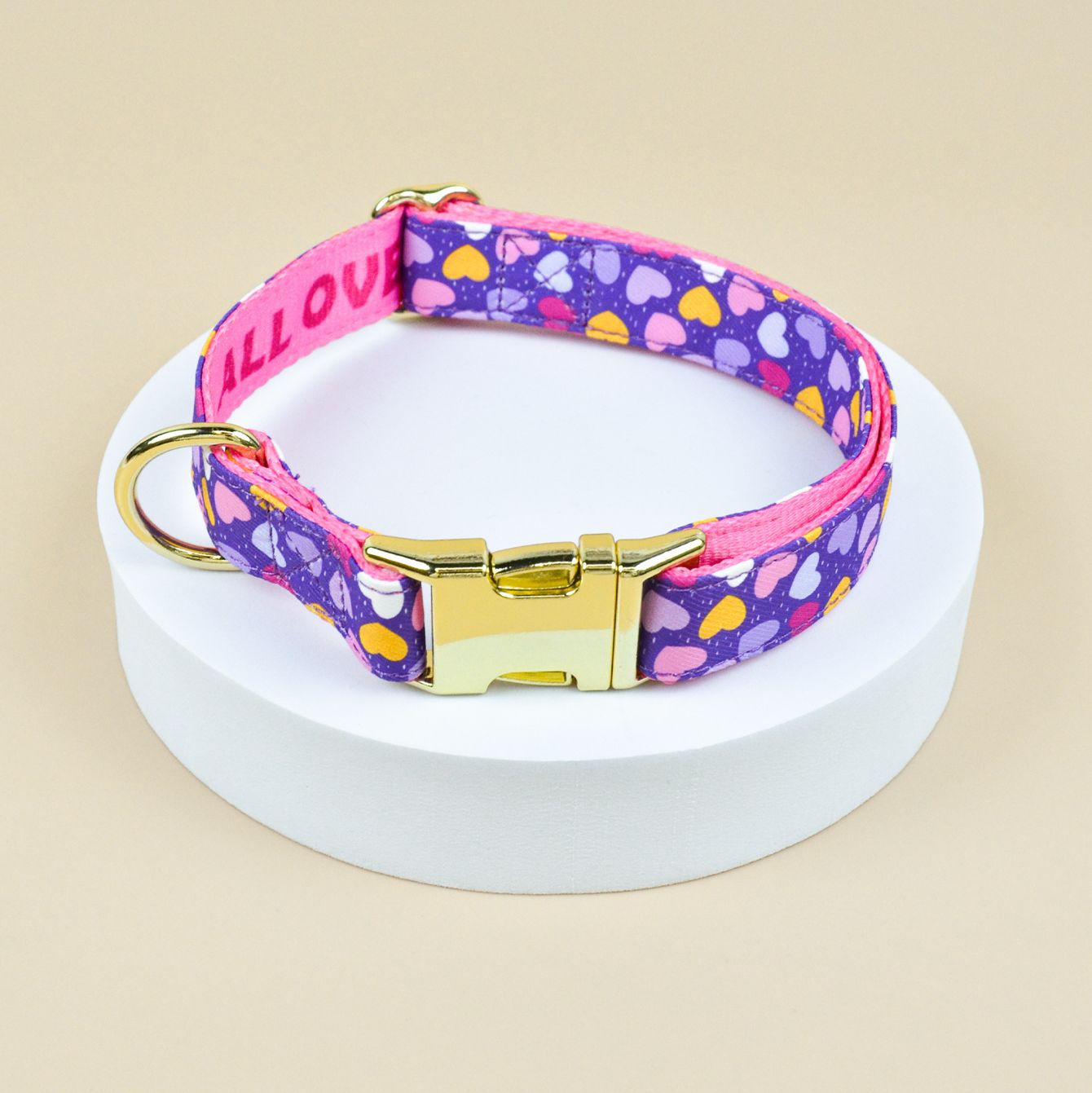 Patterned dog harness with ID tag in purple heart print, product image 78