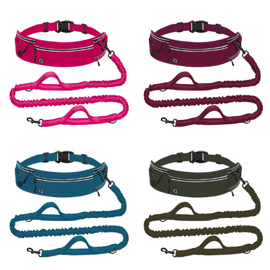 Hands-free reflective dog lead with waist bag, ideal for everyday use