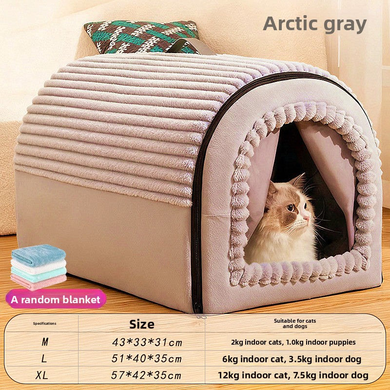 Grey enclosed pet house tent with door curtain, view 10