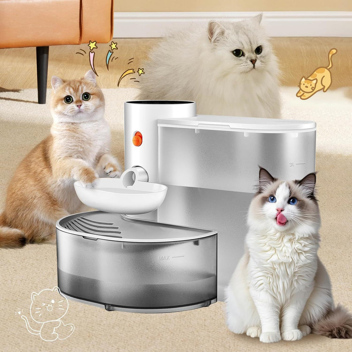 Automatic Smart Sensor Pet Water Fountain with Silent Pump and Multi-Stage Filter