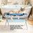 Blue pet grooming rack with secure restraint for dogs
