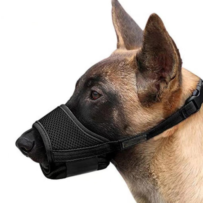 Breathable mesh dog muzzle in orange with padded lining