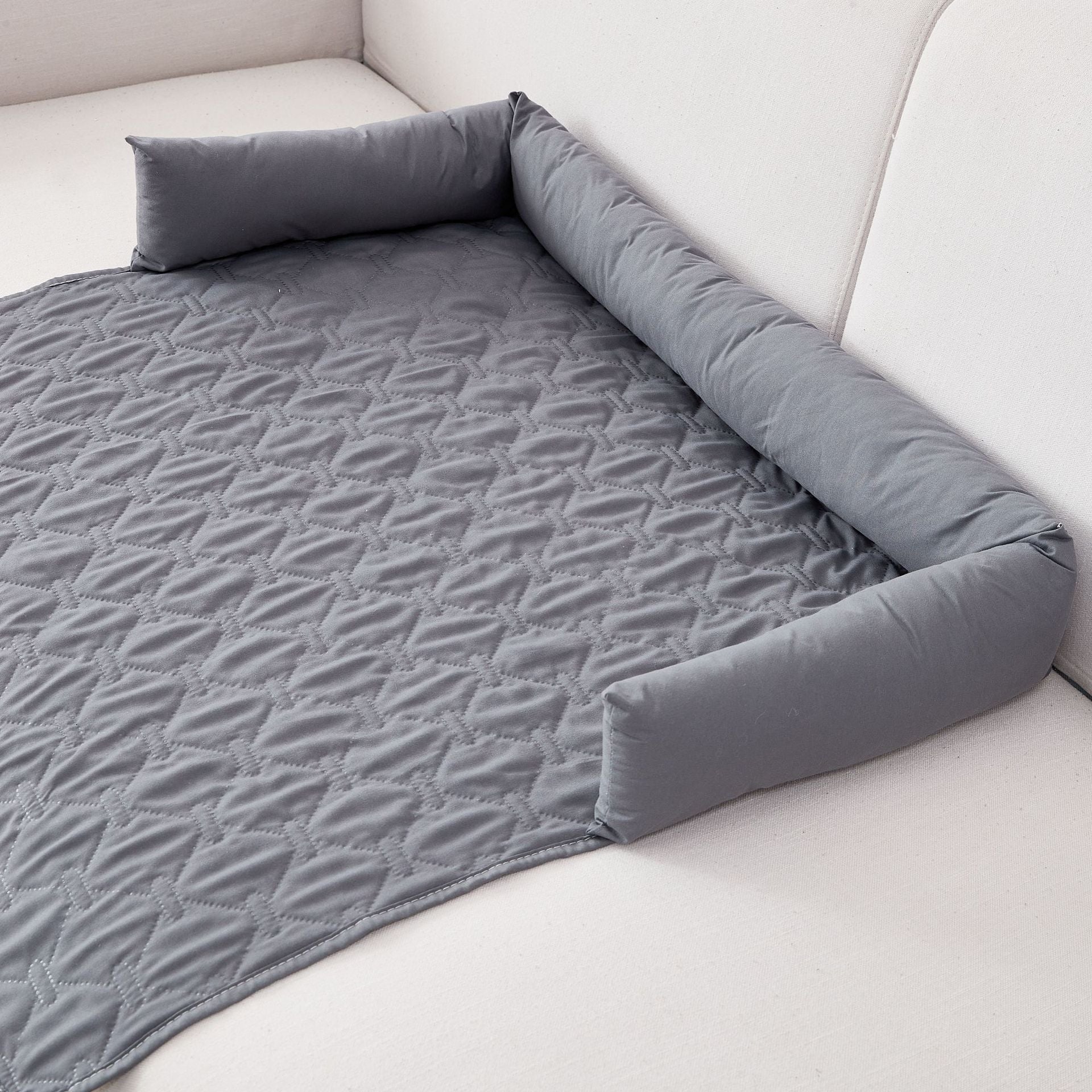 Large waterproof pet sofa cushion bed with pillow, shown in 4 colours and styles