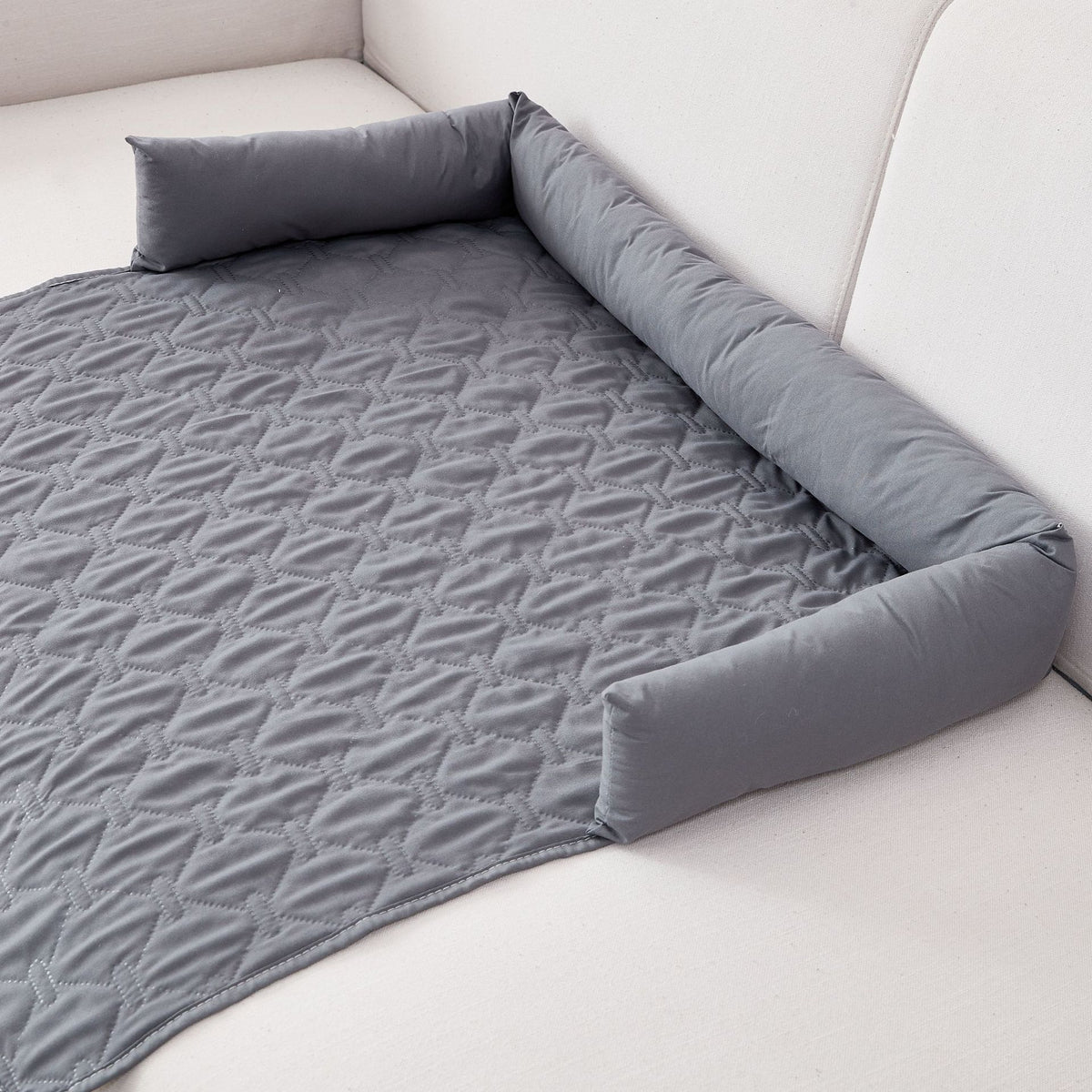 Large waterproof pet sofa cushion bed with pillow, shown in 4 colours and styles