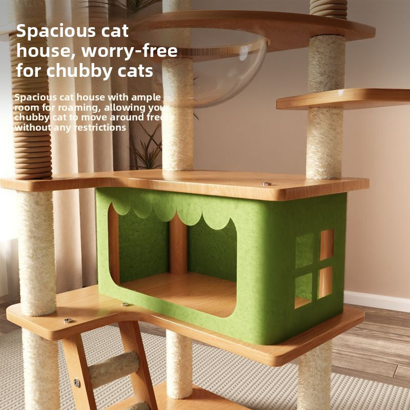Pine green multi-level cat climbing tower with sleeping pods, photo 4