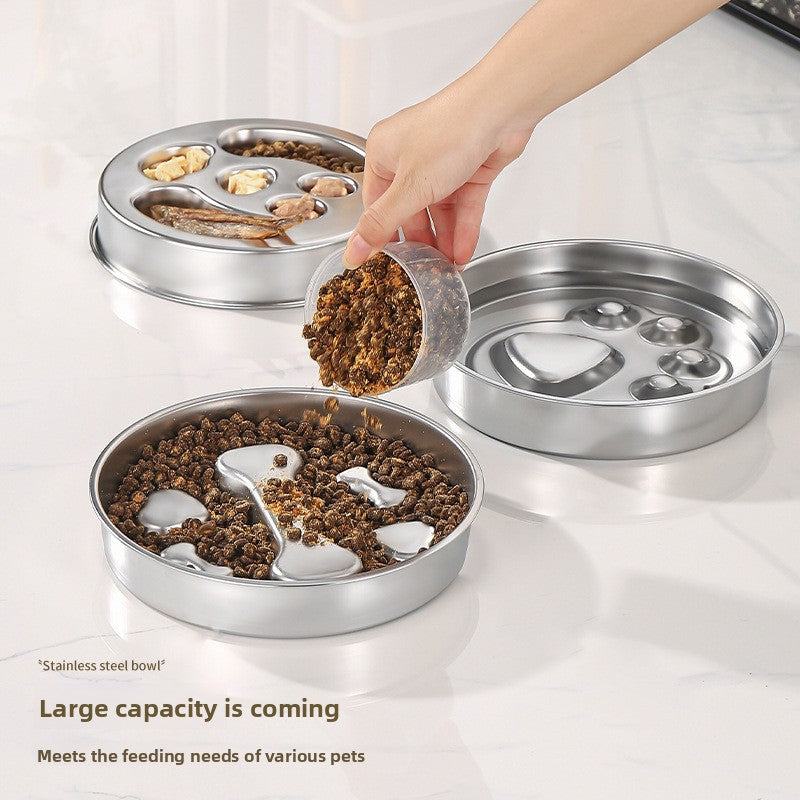 Stainless Steel Slow Feeder Pet Bowl in Bone, Claw or Fishbone Shapes with Stickers