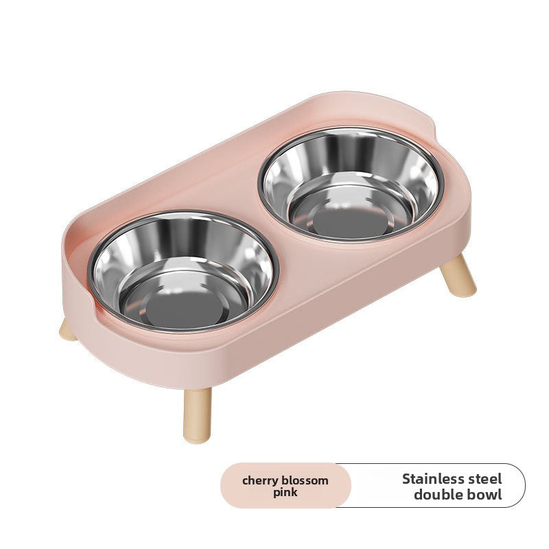 Anti-Spill Double Pet Bowl in Stainless Steel, Plastic or Ceramic with Raised Stand