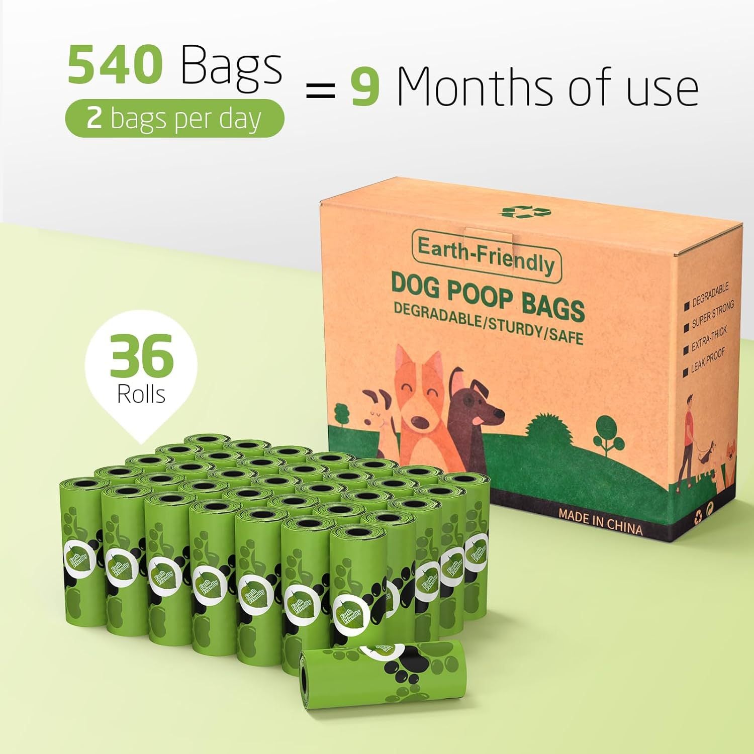 Scented Biodegradable Dog Poop Bags with Dispenser, Bulk Rolls