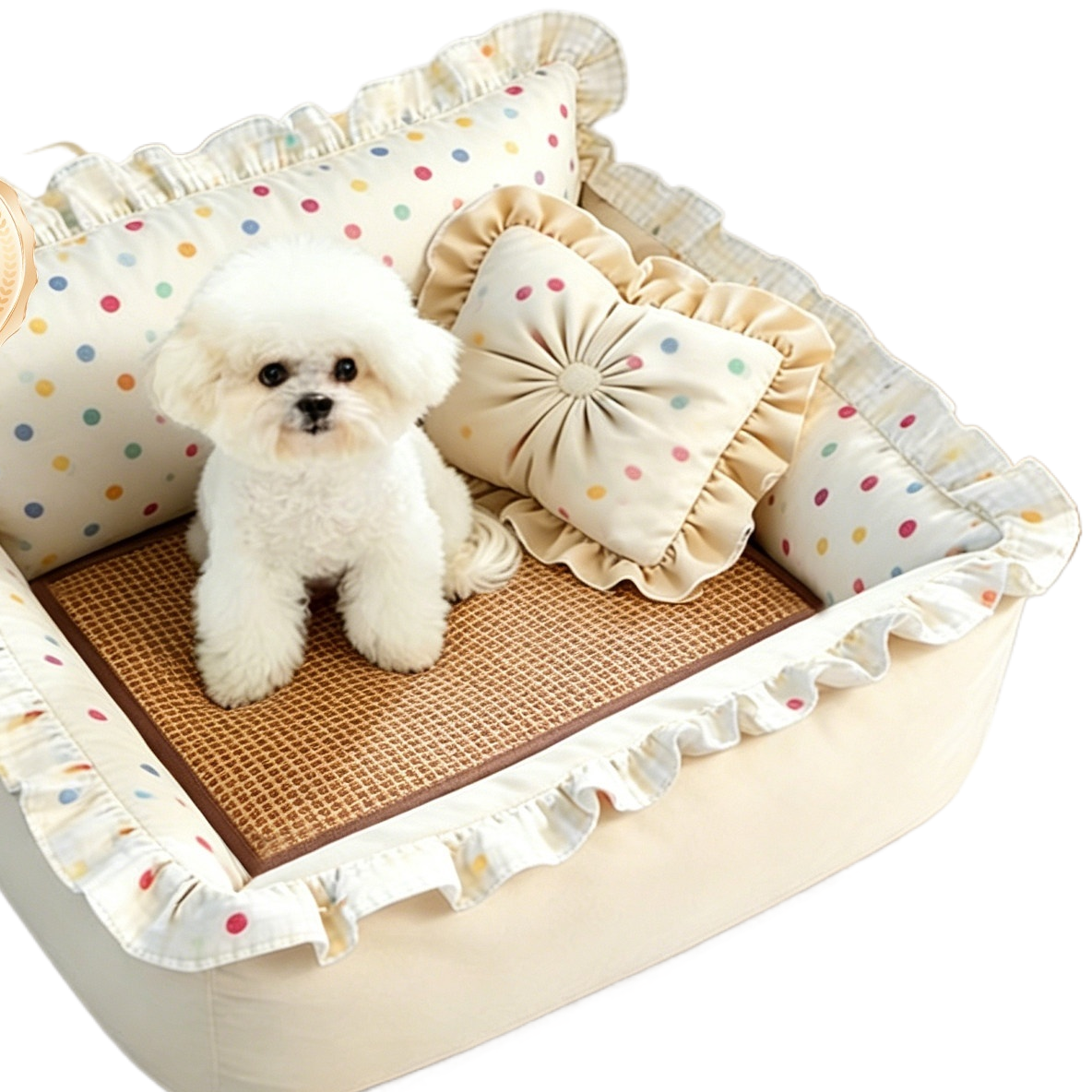 Square green washable dog bed with cooling bean mat, photo 26