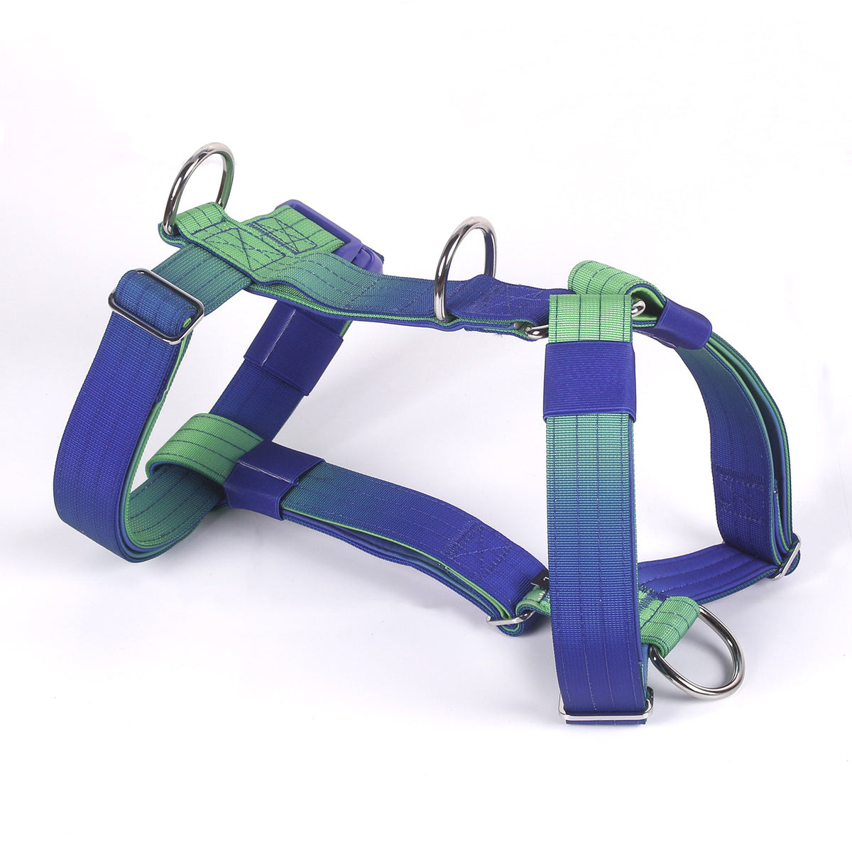 Gradient tactical dog harness vest with neoprene padding in purple and blue, view 12