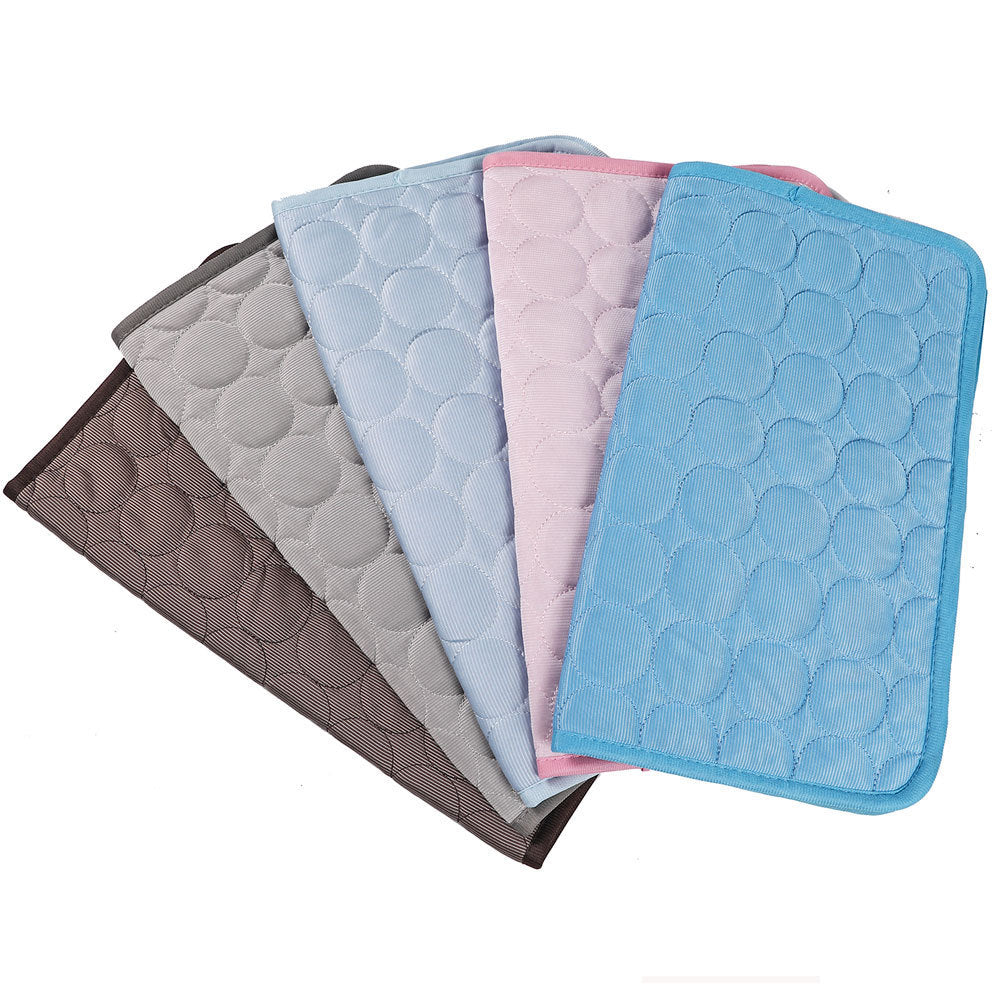 Soft ice silk pet sofa cushion mat with blue trim, view 1