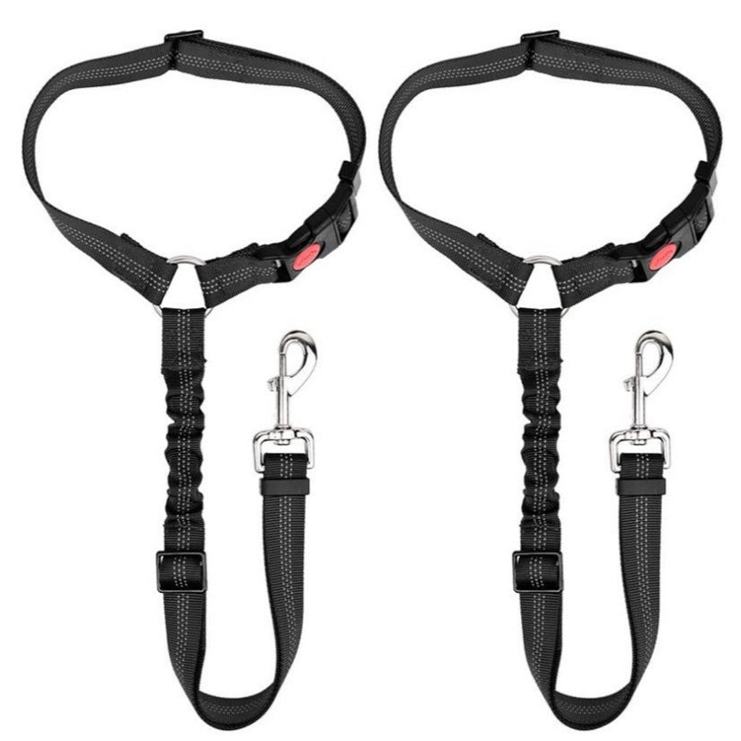 Elastic dog car seat belt lead in red with metal clip