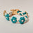 Handmade woven boho pet collar with pearl flowers in Blue, side view
