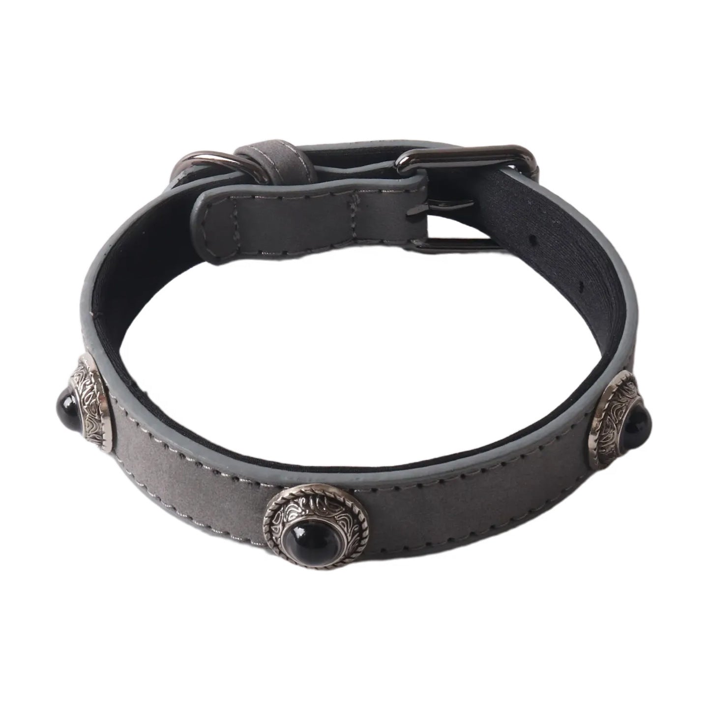 Adjustable PU leather cat collar with cat eye stone, product image 12