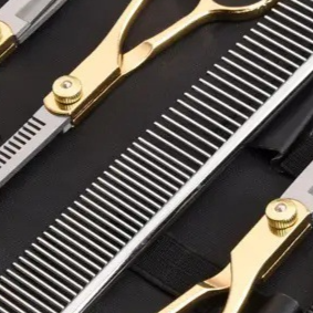 Pet Grooming Scissors and Steel Comb Kit, Curved and Thinning Shears