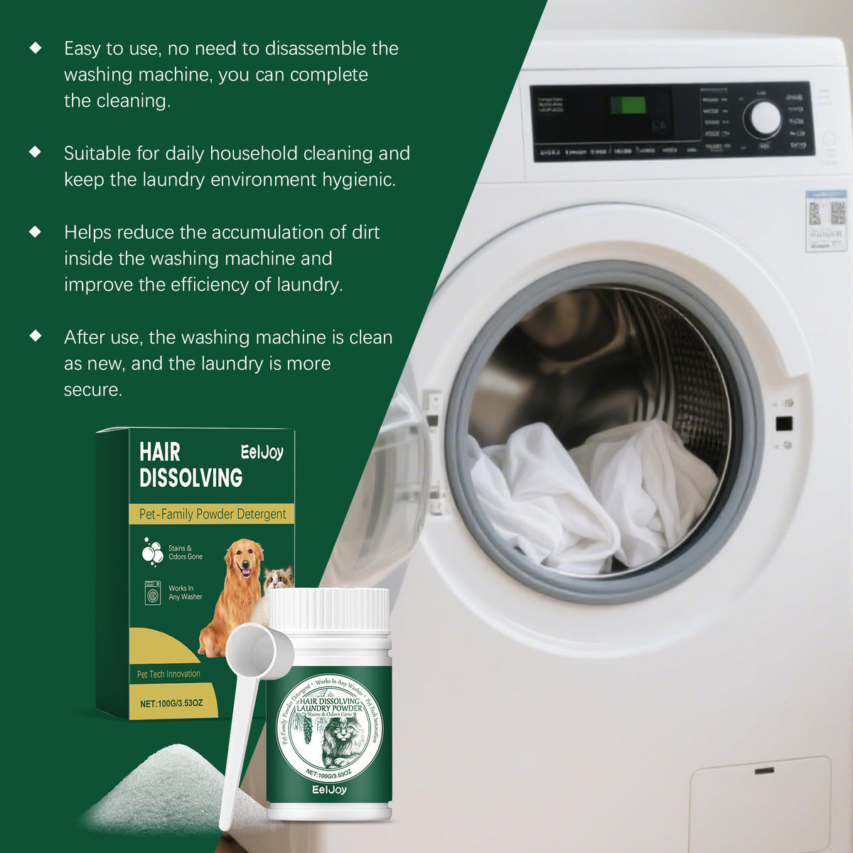 Pet Hair Dissolving Laundry Powder with Stain Removing Formula