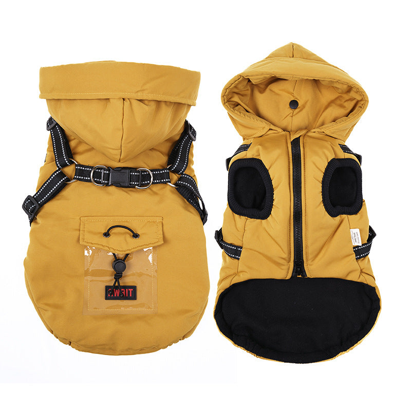 Warm cotton coat for small dogs in Yellow, material detail