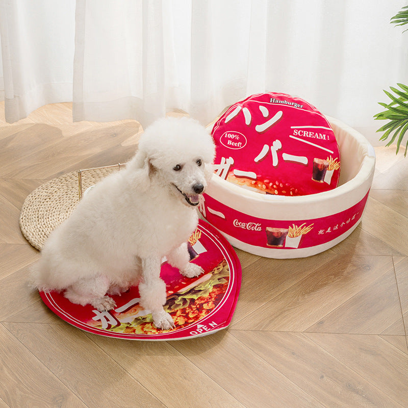 Burger shaped pet bed in soft velvet for cats, view 7