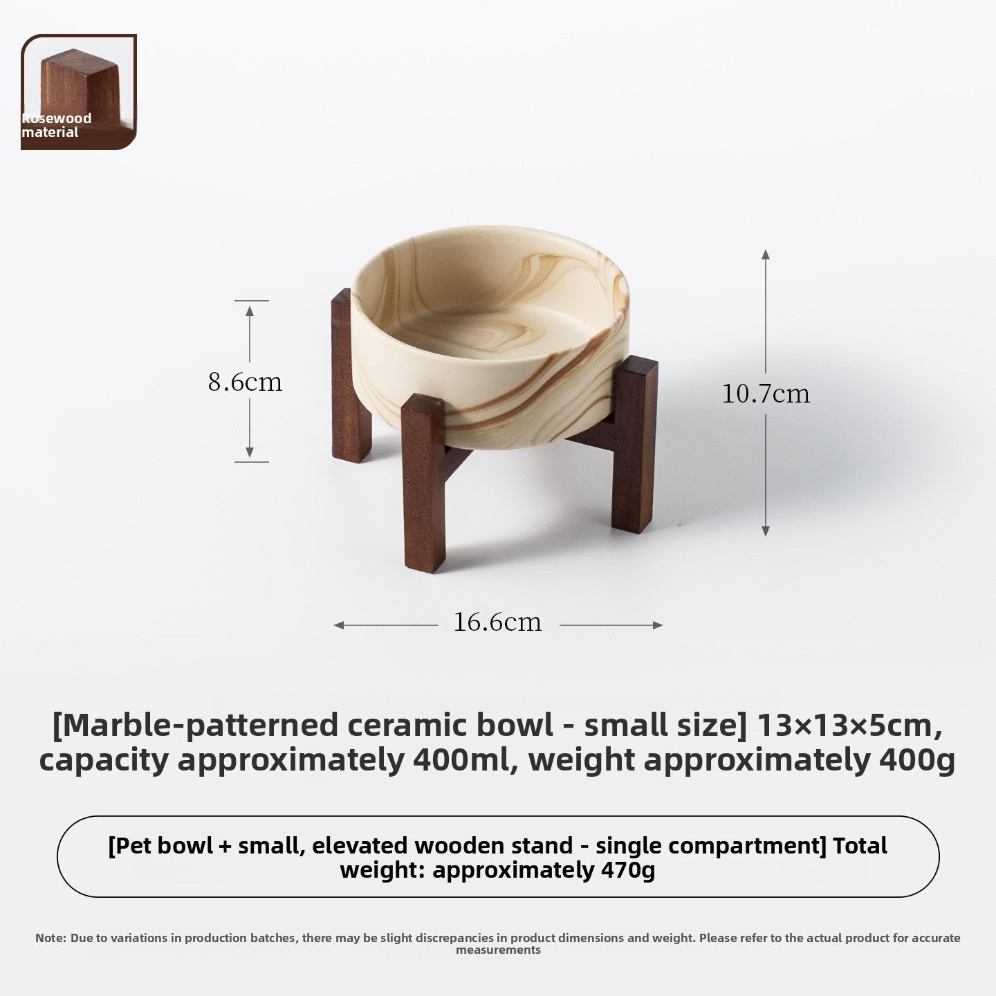 Marble Pattern Ceramic Pet Bowl with Acacia Wood Stand in Water or Slow Feeder Style