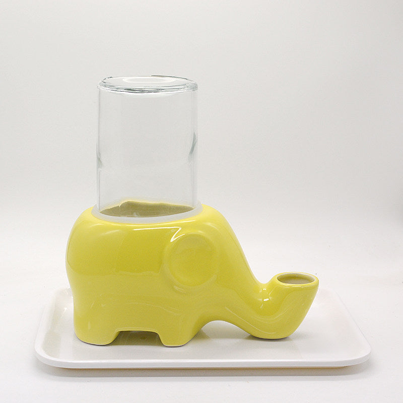 Ceramic Automatic Cat Water Dispenser with Elephant Design and Glass Bottle