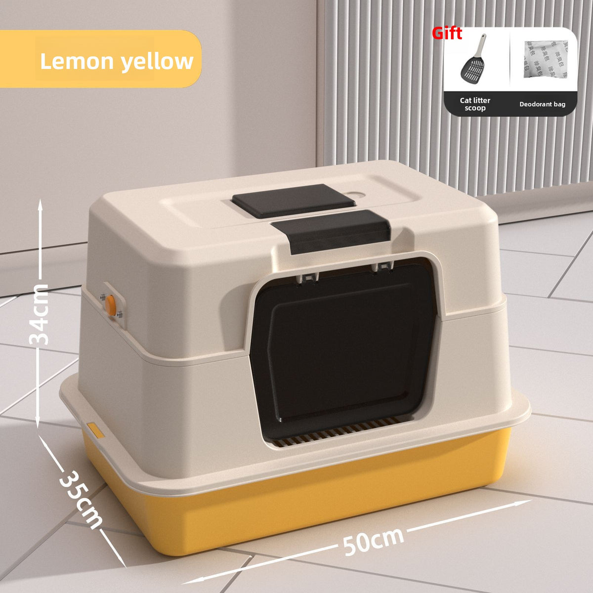 Fully Enclosed Stainless Steel Cat Litter Box, 50cm Wide