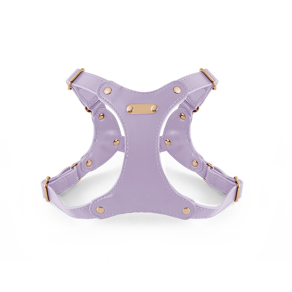 Adjustable dog harnesses in lavender, black and quartz grey