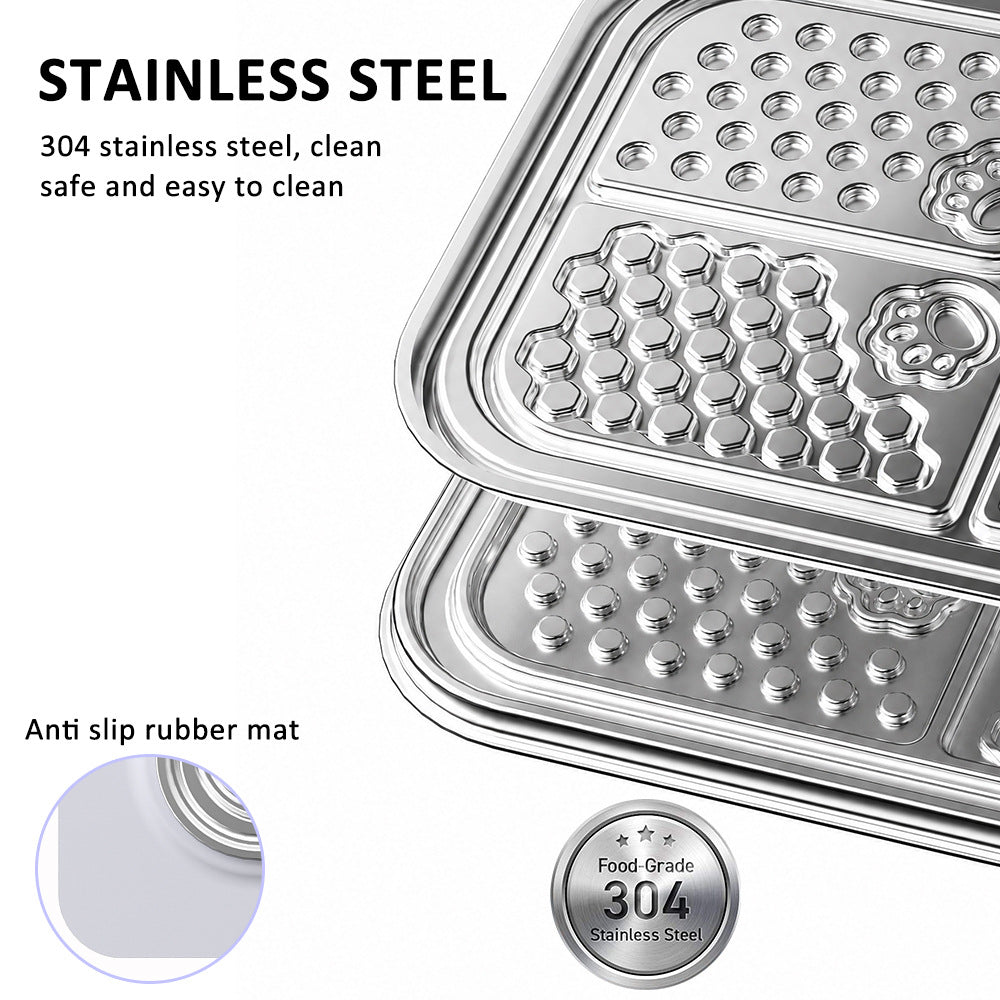 304 Stainless Steel Pet Licking Dish with Silicone Mat and Spatula for Wet Food