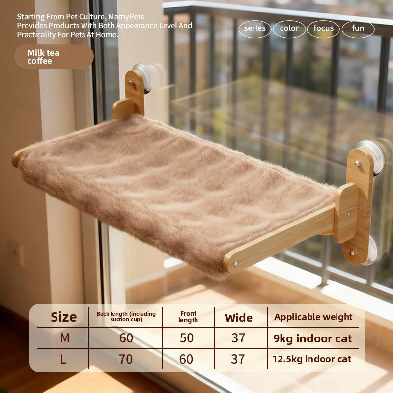 Suction cup window cat bed with clear capsule in Plush Hammock, Large